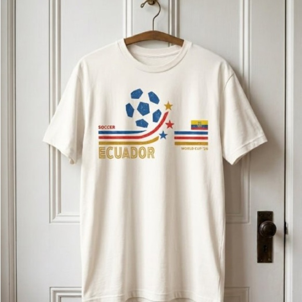 Ecuador Soccer World Cup Graphic Tee - Cream with Blue, Red & Yellow